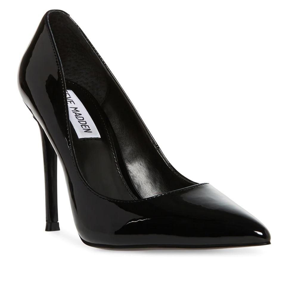 Evelyn black patent heels